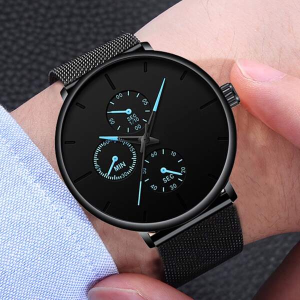

Men Triple Dial Mesh Strap Quartz Watch