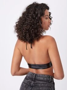 Faux Leather Buckle Bralette - Black - View 2