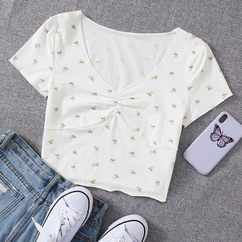 

V-neck Lettuce Trim Tee, White