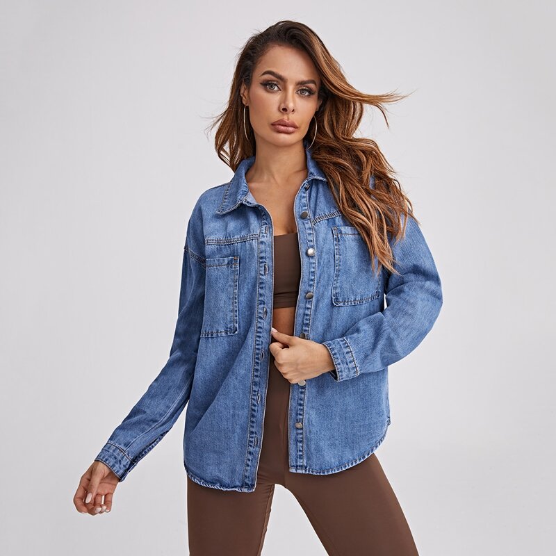 

Drop Shoulder Patch Pocket Denim Jacket, Medium wash