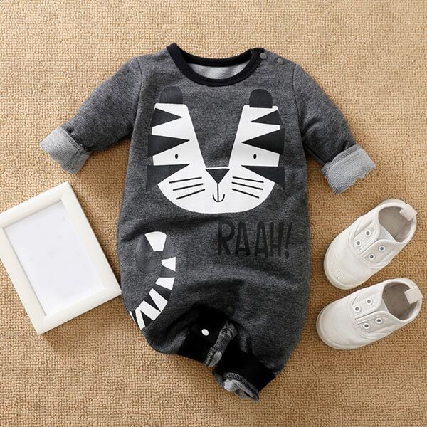 

Baby Boy Cartoon Graphic Jumpsuit, Dark grey