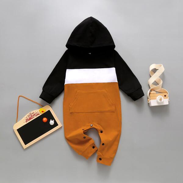 

Baby Boy Color Block Pocket Front Hooded Jumpsuit, Multicolor