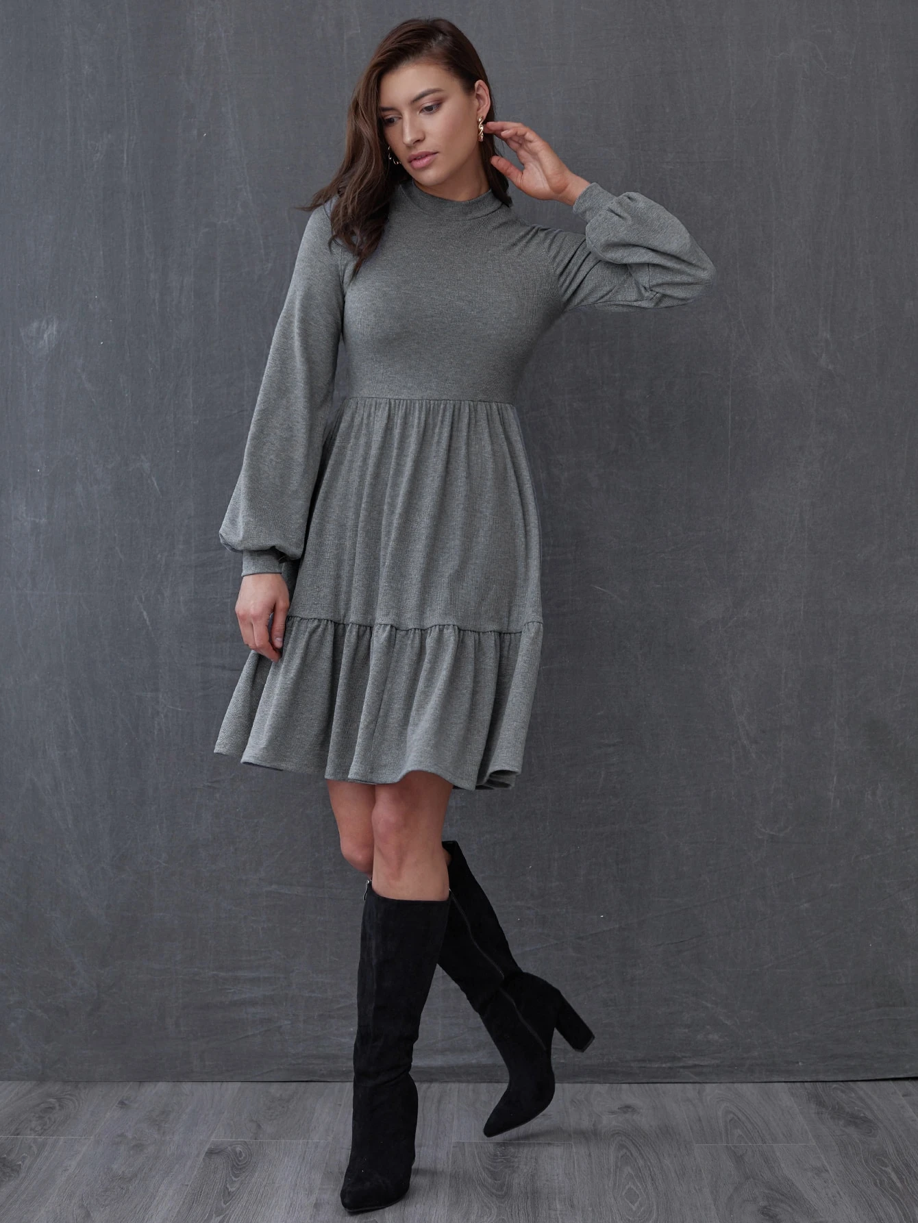 solid lantern sleeve mock neck jumpsuits