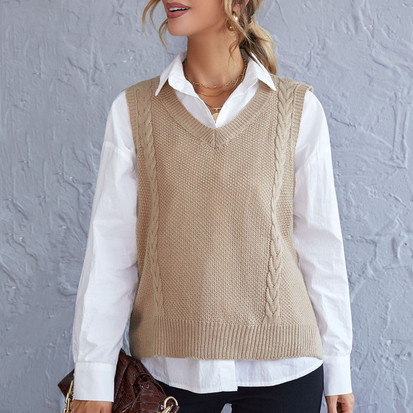 

Cable Knit Sweater Vest, Khaki
