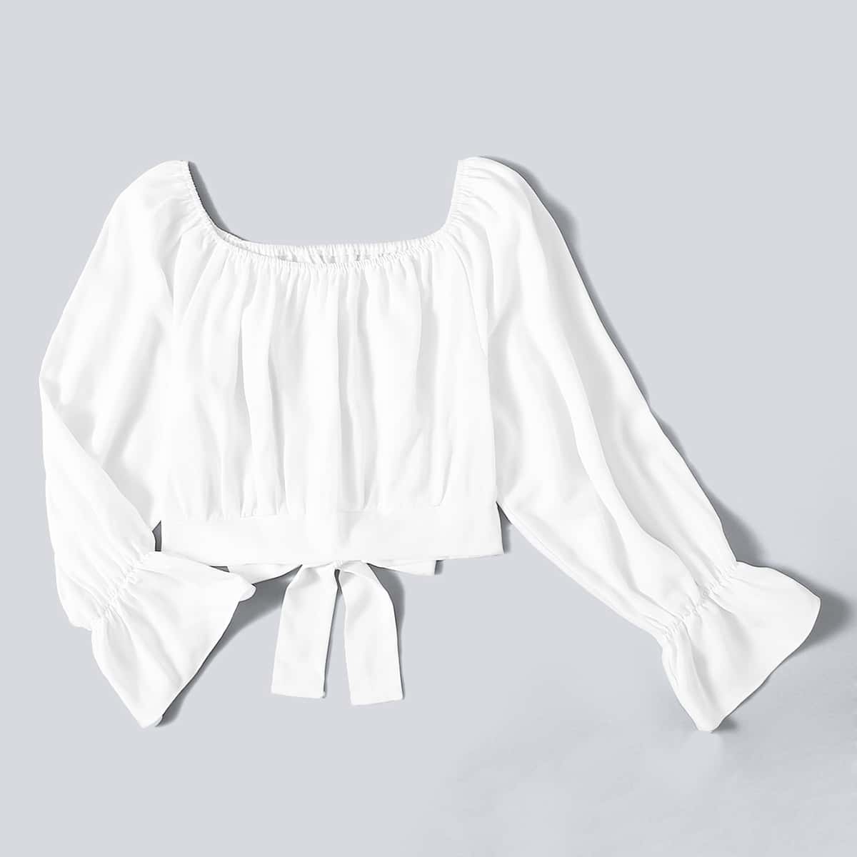 

Tie Back Ruched Crop Top, White