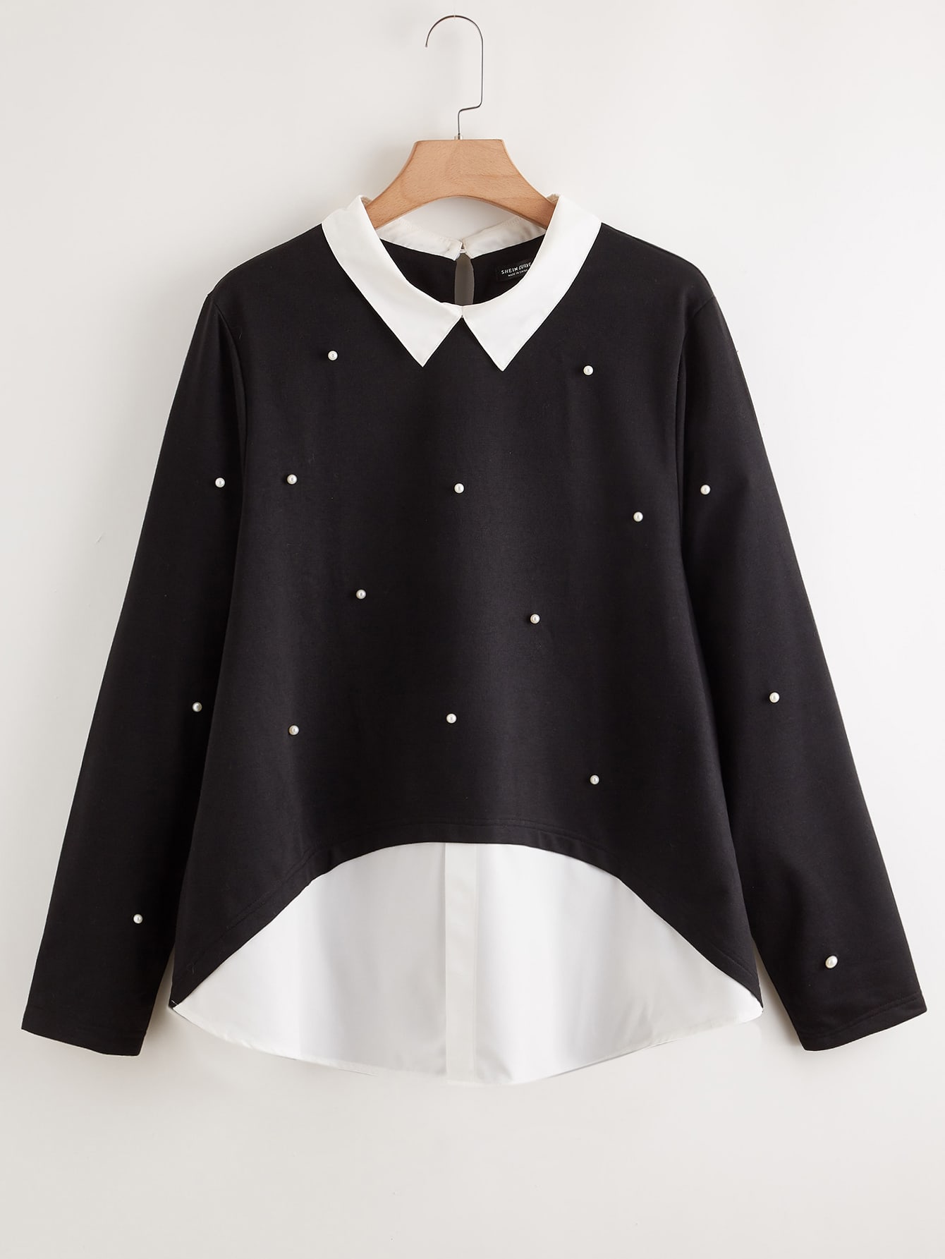 Plus 2 In 1 Pearls Beaded Contrast Collar Top thumbnail