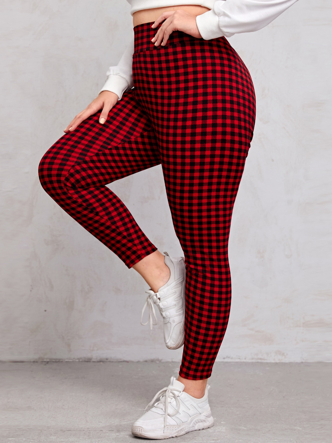 Plus Wide Waistband Buffalo Plaid Leggings thumbnail