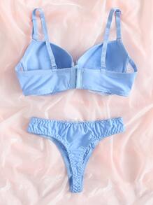 Contrast Lace Super Push Up Bra & Panty Lingerie Set, Kawaii - Baby Blue - View 2