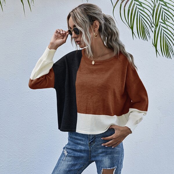

Drop Shoulder Color Block Sweater, Multicolor