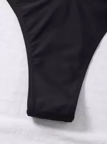 SHEIN Swim Summer Beach High Cut Bikini Panty - Black - View 3