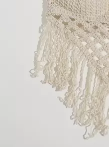 SHEIN Swim Summer Beach Fringe Hem Halter Bikini Top - Beige - View 5