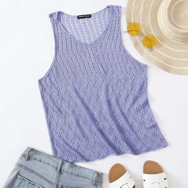 

Pointelle Knit Sweater Vest, Pastel violet purple