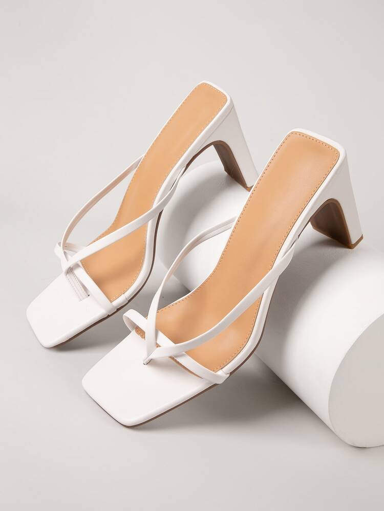 Faux Leather Open-Toe Knotted Strap Heeled Mules - White - View 2
