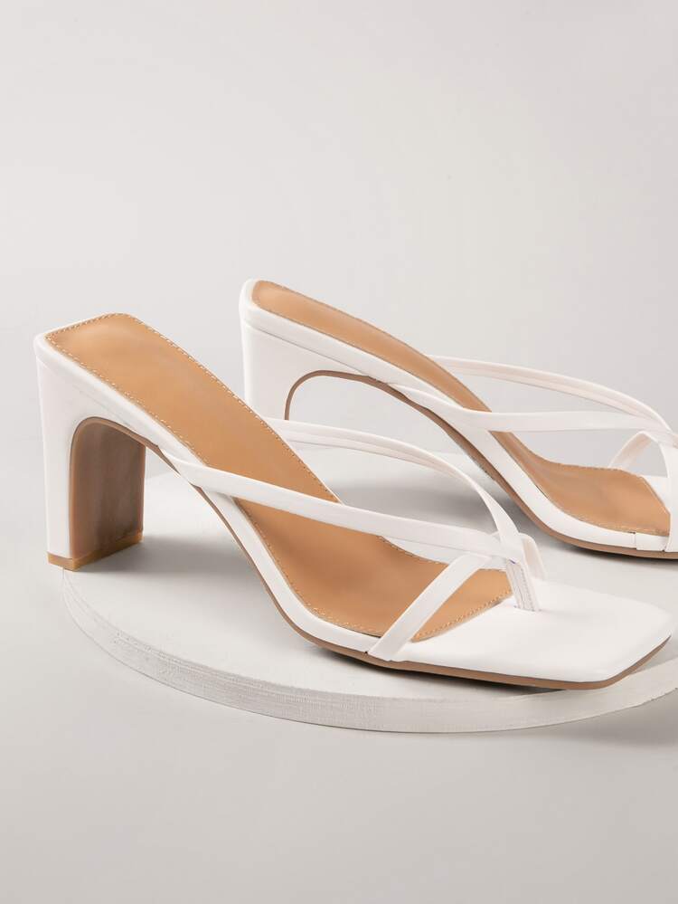 Faux Leather Open-Toe Knotted Strap Heeled Mules - White - View 4