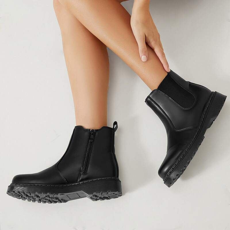 

Faux Leather Lug Sole Chelsea Boots, Black