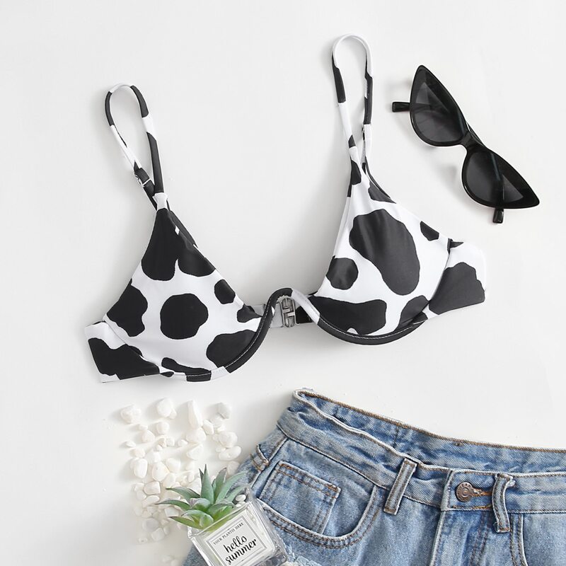 

Cow Print Push Up Bikini Top, Black and white