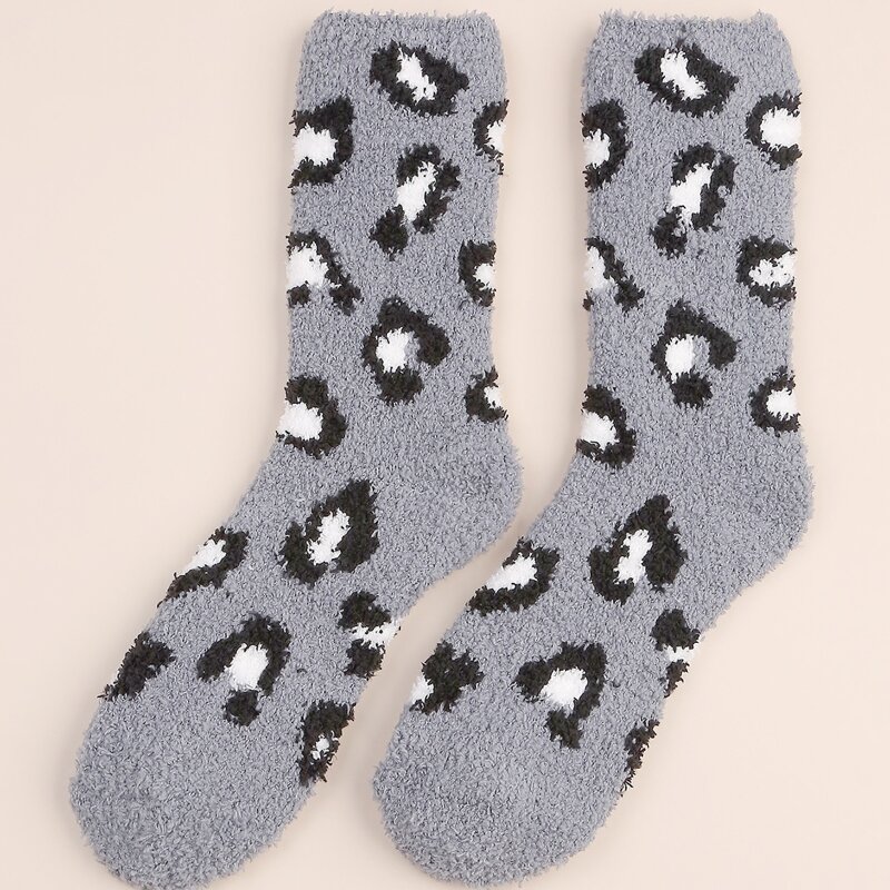 

1pair Leopard Fuzzy Socks, Grey