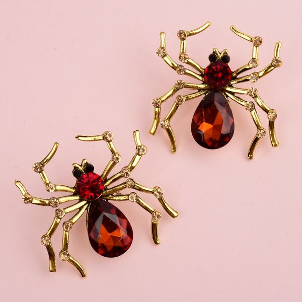 

Spider Design Earrings, Red