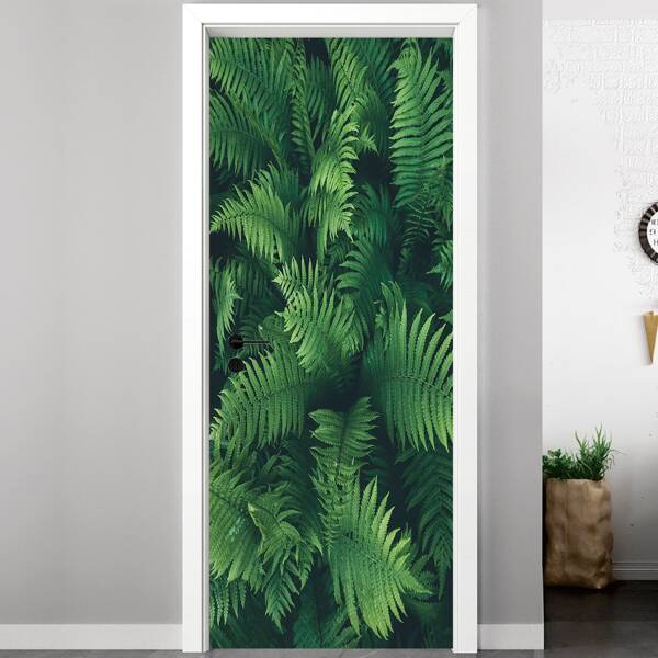

1set Leaf Print Door Sticker, Green