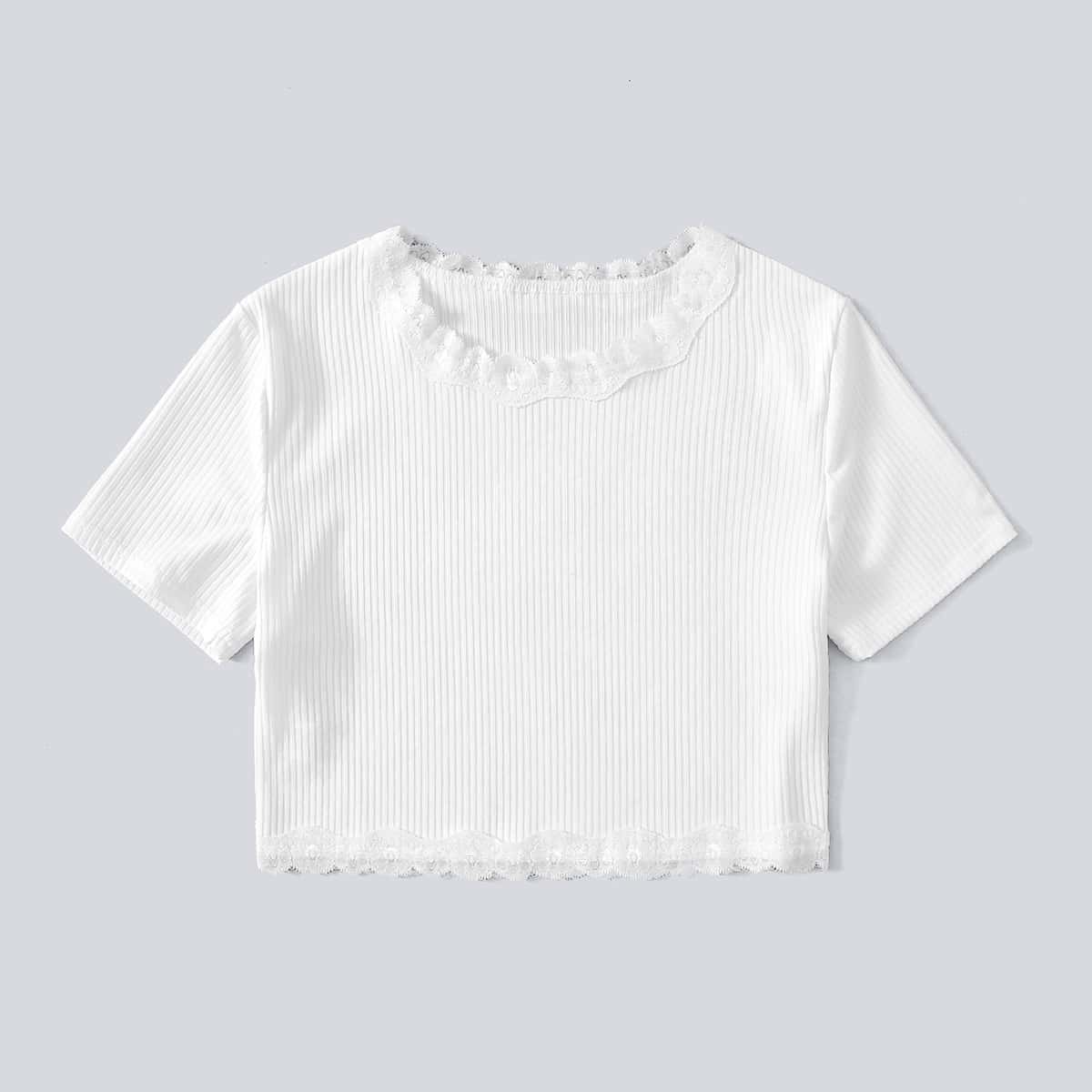 

Contrast Lace Crop Tee, White