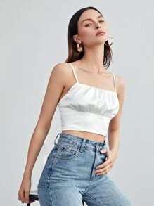 BizChic Ruched Bust Satin Crop Cami Top - White - View 1