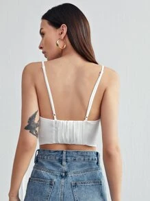 BizChic Ruched Bust Satin Crop Cami Top - White - View 2