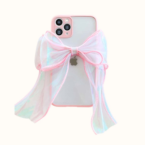 

Iridescent Bow Decor Clear Phone Case, Pink
