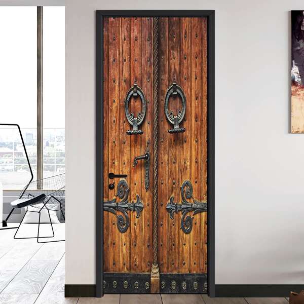 

1set Vintage Pattern Door Sticker, Multicolor