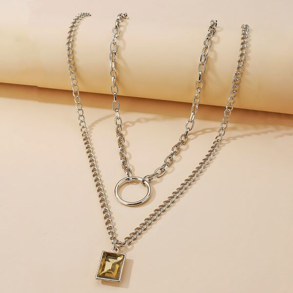 

2pcs Gemstone Charm Necklace, Silver