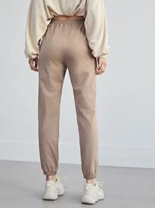 SHEIN BASICS Cotton Cropped Jogger Trousers - Khaki - View 2