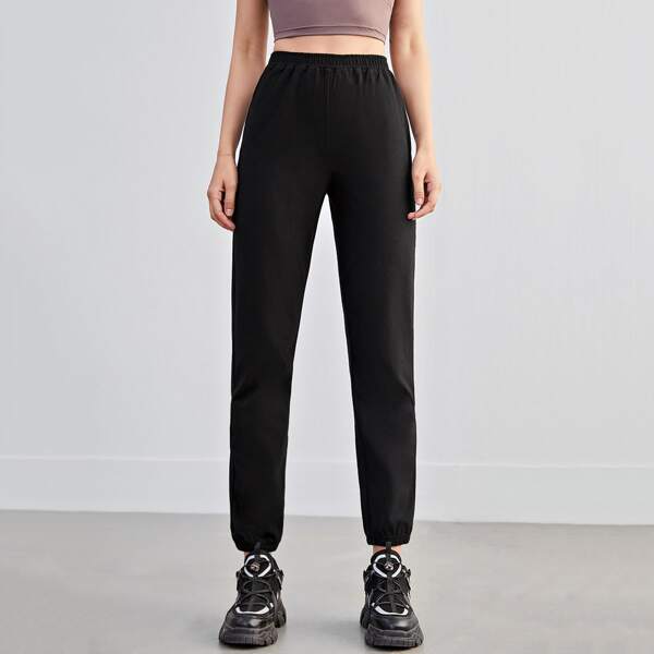 

COTTON BLEND CROPPED JOGGER PANTS, Black