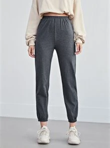 SHEIN BASICS Cropped Jogger Pants - Dark Grey - View 1
