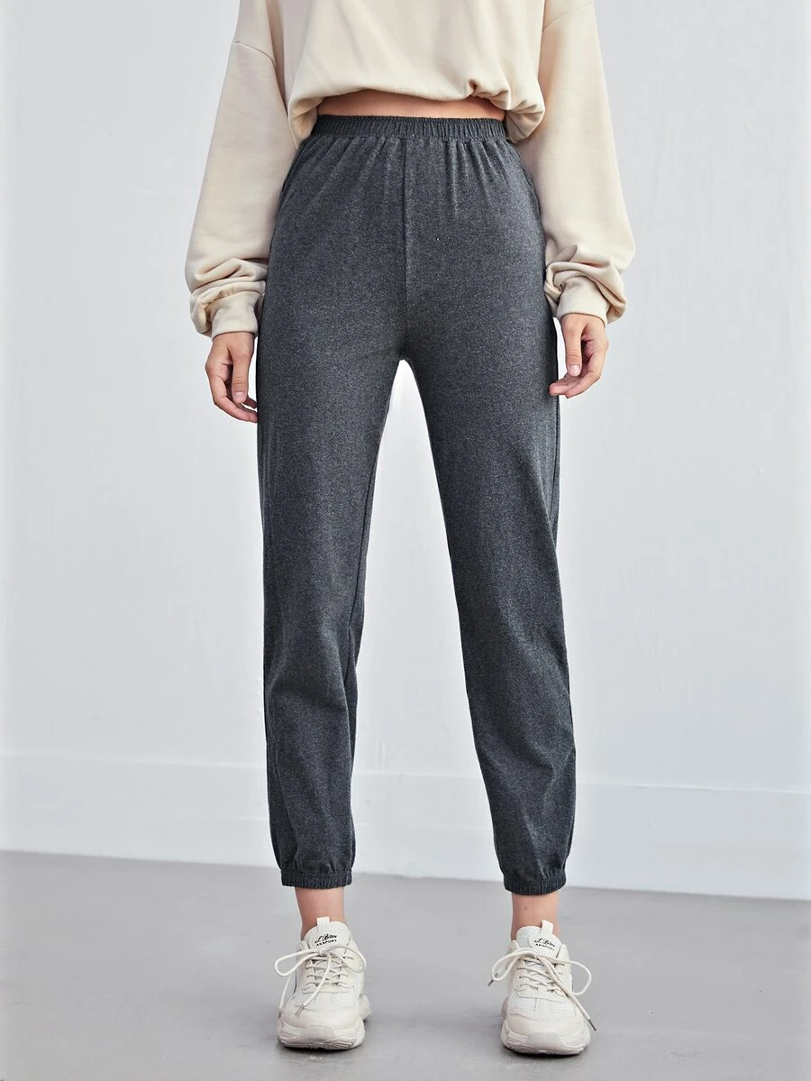SHEIN BASICS Cropped Jogger Pants - Dark Grey - View 1