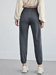 SHEIN BASICS Cropped Jogger Pants - Dark Grey - View 2