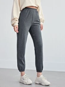 SHEIN BASICS Cropped Jogger Pants - Dark Grey - View 4