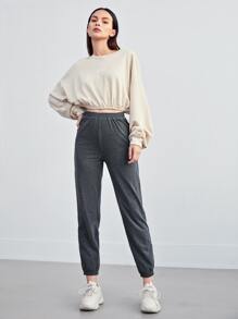 SHEIN BASICS Cropped Jogger Pants - Dark Grey - View 5