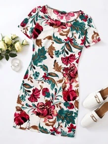 SHEIN VCAY 花卉和樹葉圖案洋裝 - 彩色 - 查看 1