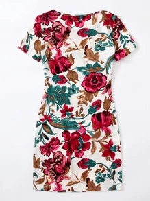 SHEIN VCAY 花卉和樹葉圖案洋裝 - 彩色 - 查看 2