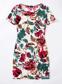 SHEIN VCAY 花卉和樹葉圖案洋裝 - 彩色 - 查看 3