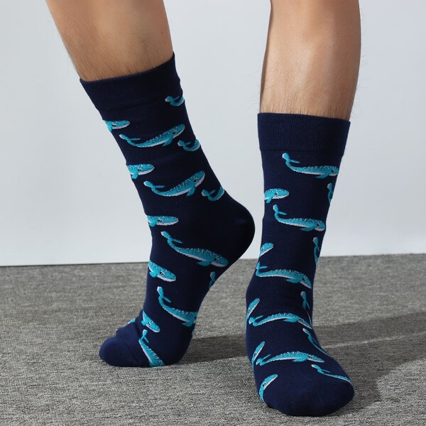 

Men Cartoon Animal Print Crew Socks, Multicolor