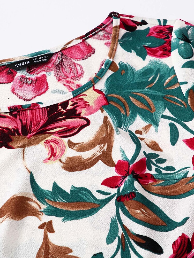 SHEIN VCAY 花卉和樹葉圖案洋裝 - 彩色 - 查看 4