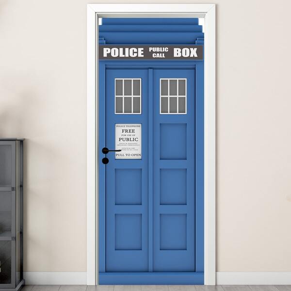 

1set Police Box Pattern Door Sticker, Blue