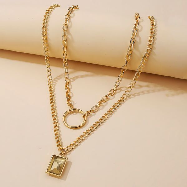 

2pcs Gemstone Charm Necklace, Gold