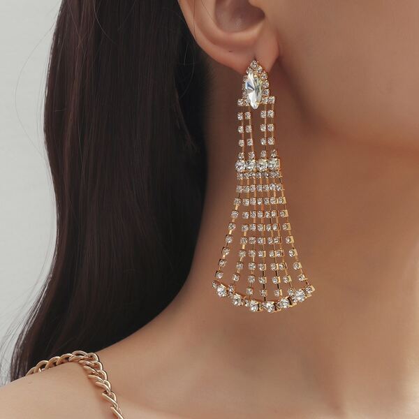 

Rhinestone Decor Drop Earrings, Gold