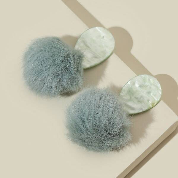 

Pom Pom Charm Drop Earrings, Blue
