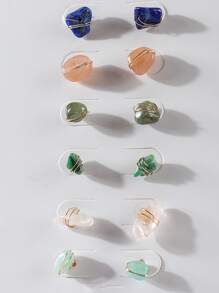 6對石頭裝飾耳釘 - 彩色 - 查看 2