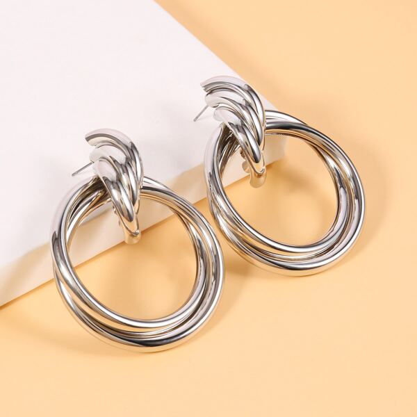

Round Drop Earrings, Silver