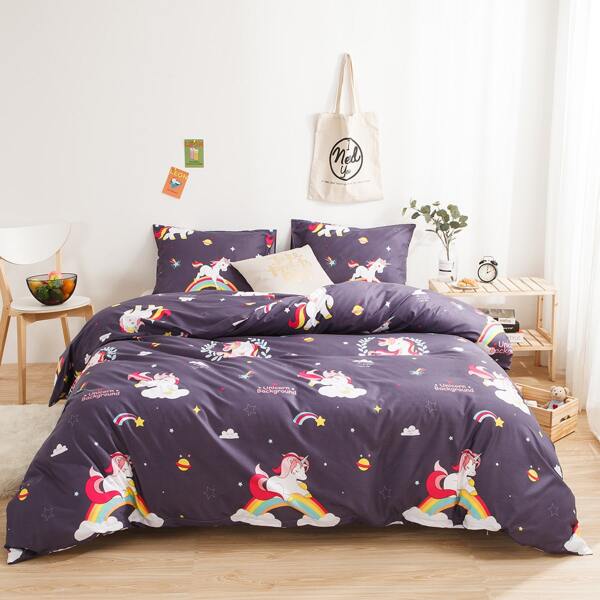 

Unicorn Print Bedding Set Without Filler, Multicolor