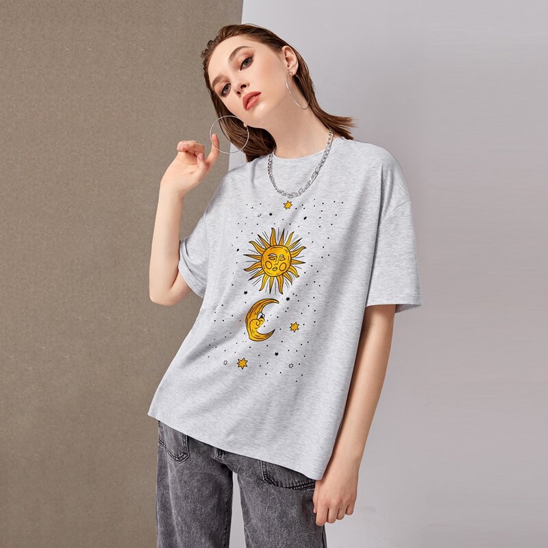 

Sun & Moon Graphic Tee, Light grey
