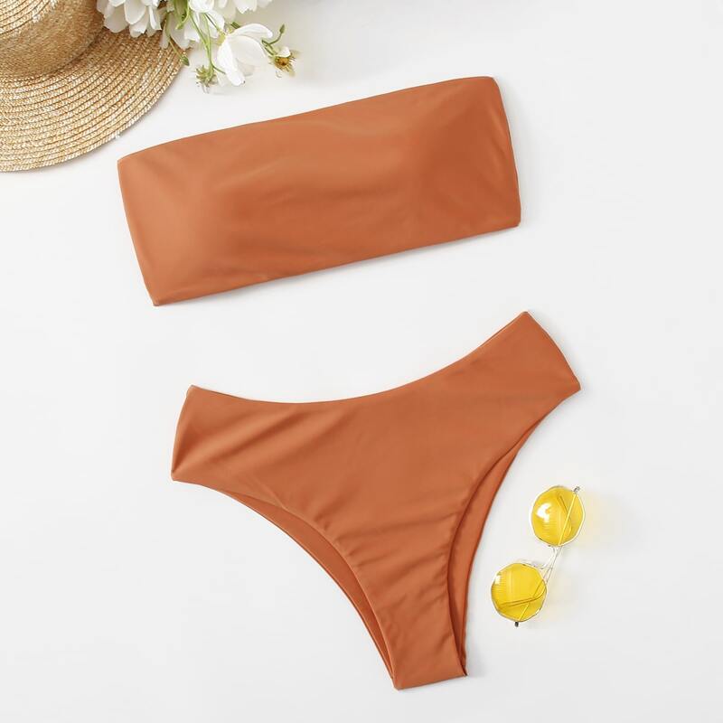 

Solid Bandeau Bikini Swimsuit, Burnt orange